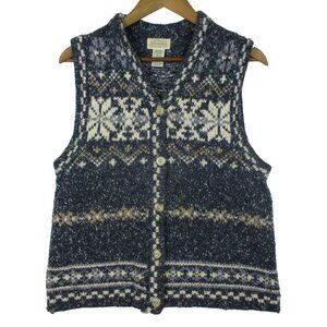 St John's Bay Knit Sweater Vest Blue Size M Vintage Wool Blend Preppy Chunky